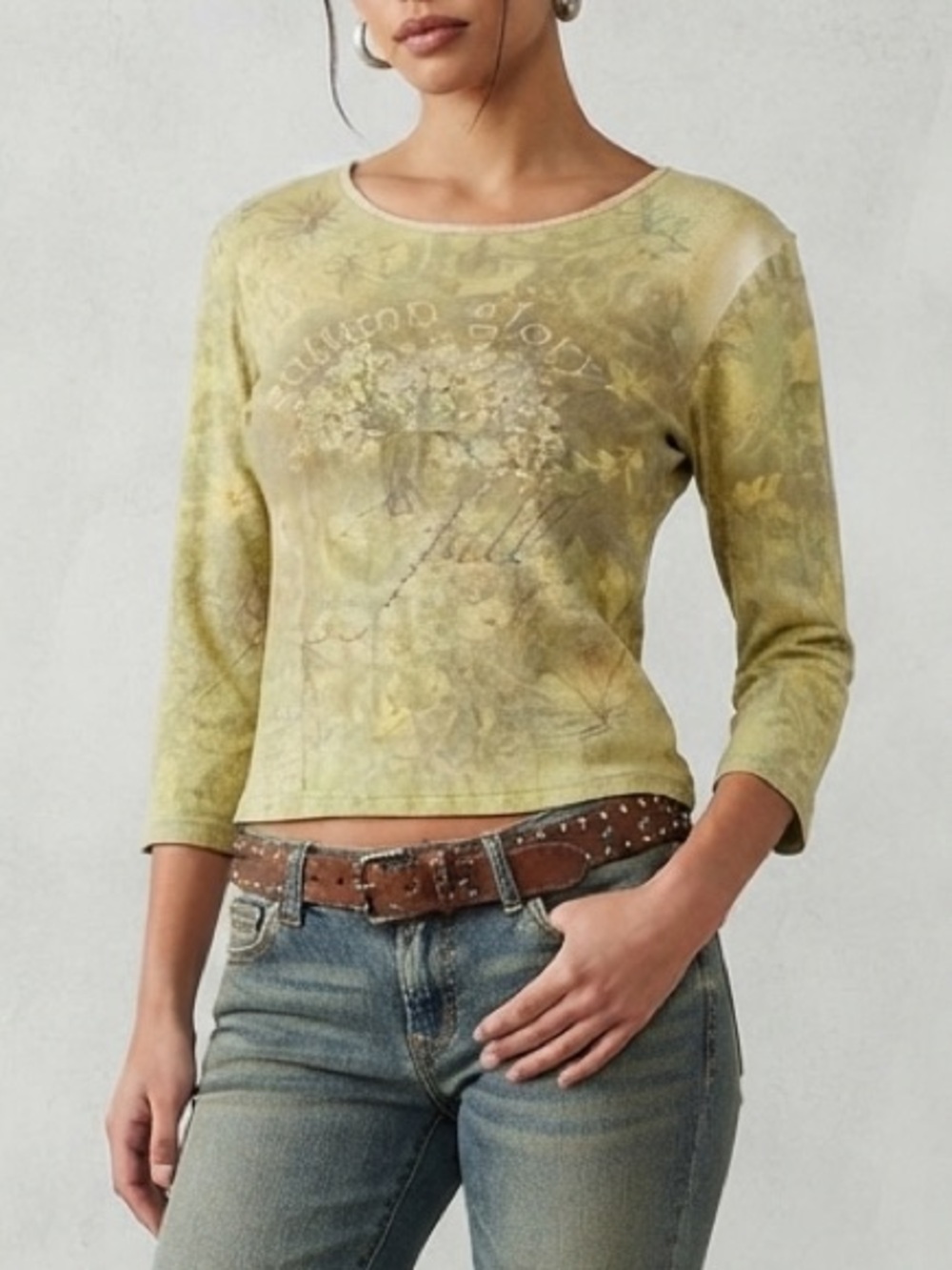 Y2K Autumn Glory Fall Cotton 3/4 Sleeve Shirt Top Size Large